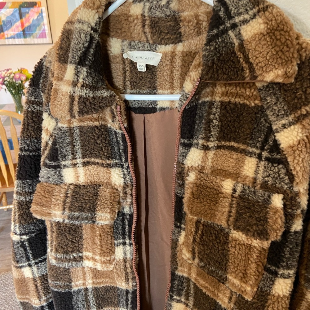 LA hearts plaid fleece bomber jacket